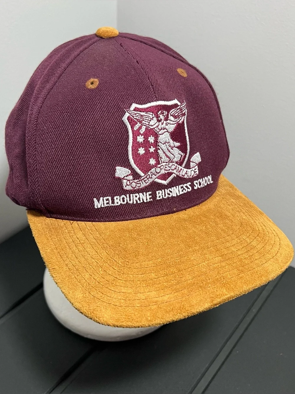 Vintage Melbourne Business School Burgundy Tan Snapback Hat Adult OSFA